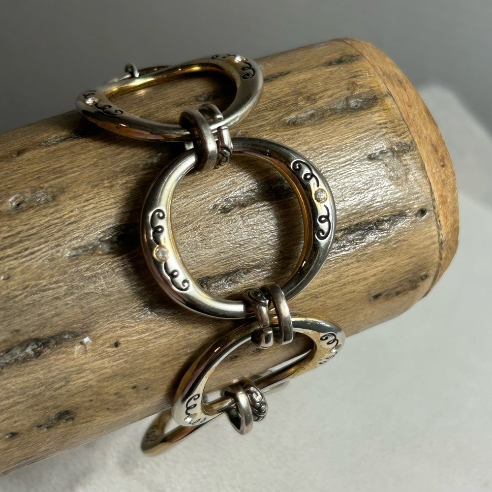Brighton Covet Large Open Link Bracelet Silver Plated Faded Gold Tone Look 8" - Picture 9 of 12